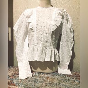Cotton Eyelet Ruffle Praire Blouse Size S/M